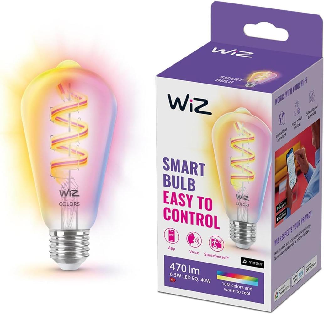 WiZ ST64 LED Lampe Tunable White & Color, dimmbar, 16 Mio. Farben, smarte Steuerung per App/Stimme über WLAN Bild 1
