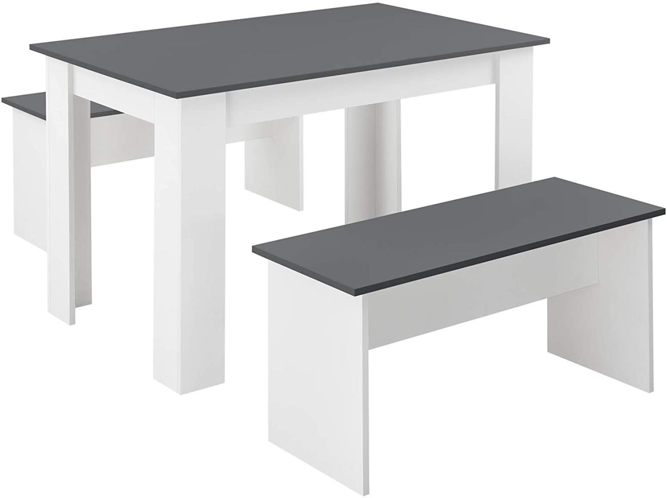 Tisch- und Bank Set Hokksund 110x70 cm mit 2 Bänken Weiß/Grau en. casa Bild 1