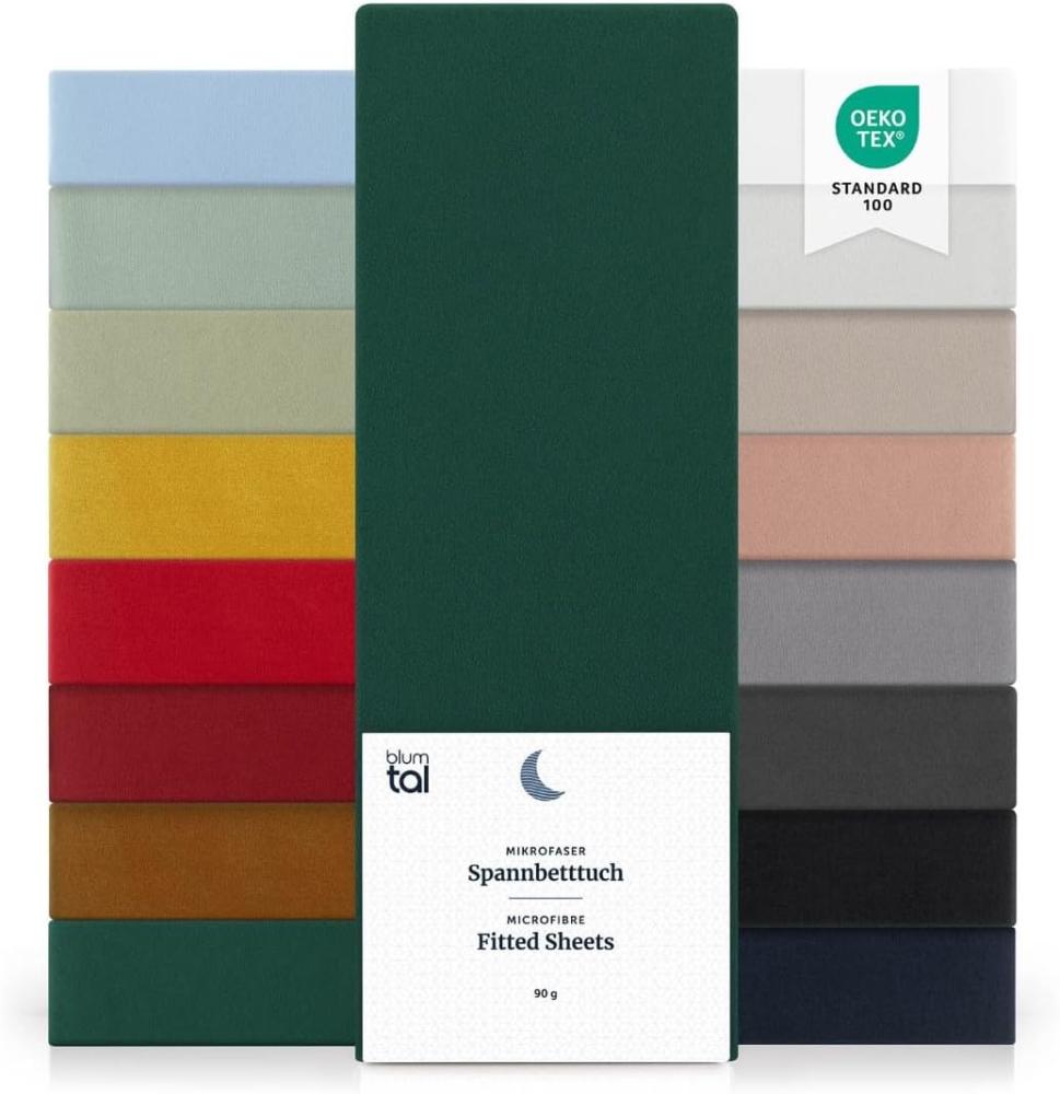 Blumtal® Spannbettlaken Microfaser - Spannbettlaken 90x190 cm im 2er Pack - Oekotex zertifizierter Bettbezug in 90x190 cm - Bettlaken für Matratzen im Set 90x190 cm - Laken - Bettbezug - Dunkelgrün Bild 1