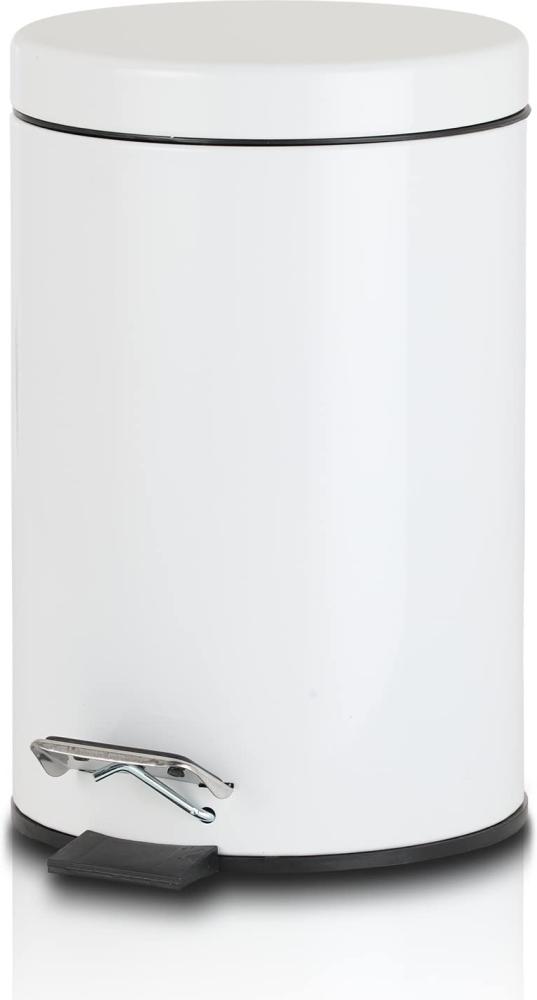 KHG Mülleimer Bad, Kosmetikeimer 3l | Abfalleimer Treteimer aus Aluminium in glänzendem Weiß | herausnehmbarer Inneneimer, ideal für Küche, Badezimmer, Büro Bild 1