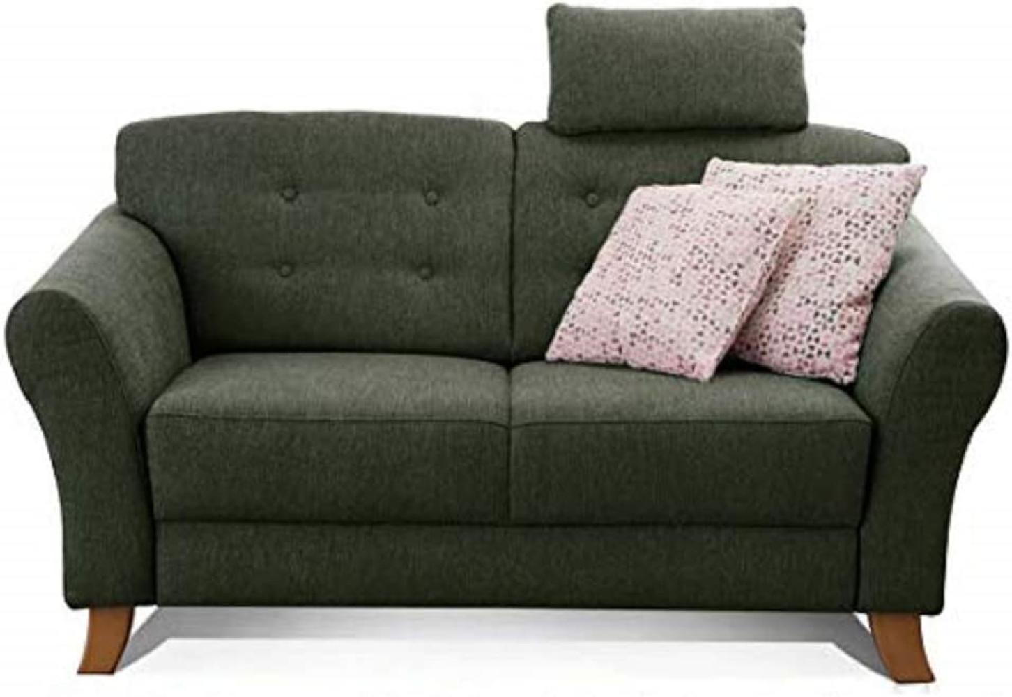 Cavadore 2-Sitzer-Sofa / Moderne Couch im Landhausstil mit Knopfeinzug im Rücken / Federkern / Inkl. Kopfstütze / 163 x 89 x 90 / Flachgewebe grün Bild 1