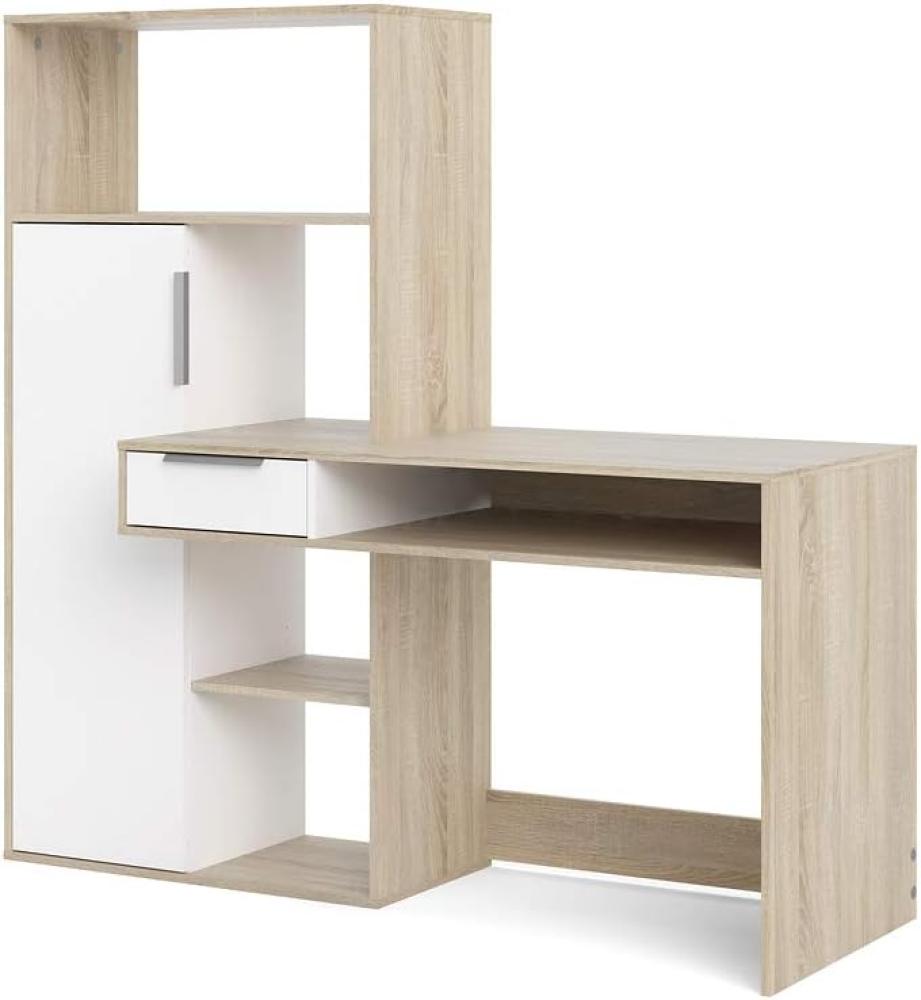 Dmora Multifunktionsschreibtisch mit Bücherregal, Schublade und Tür, Farbe Weiß und Eiche, 162 x 155 x 60 cm Bild 1