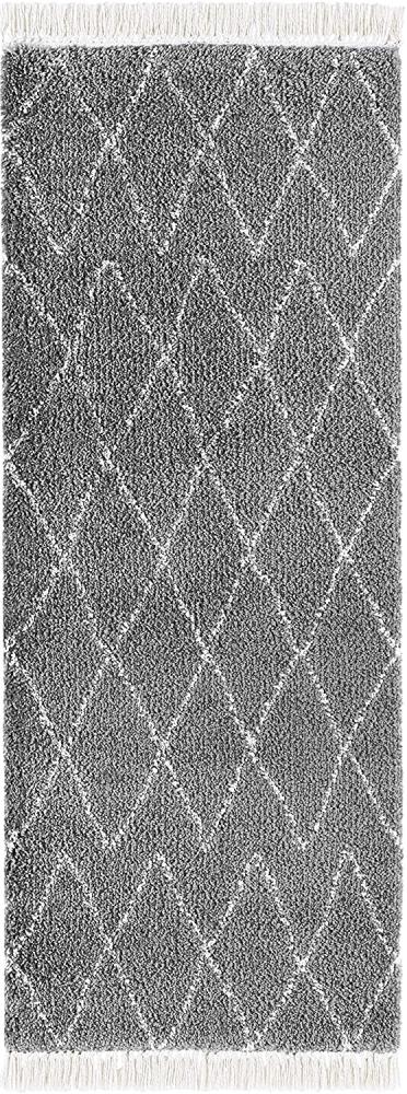 Hochflor Teppich Jade Dunkelgrau Creme - 80x200x2,5cm Bild 1