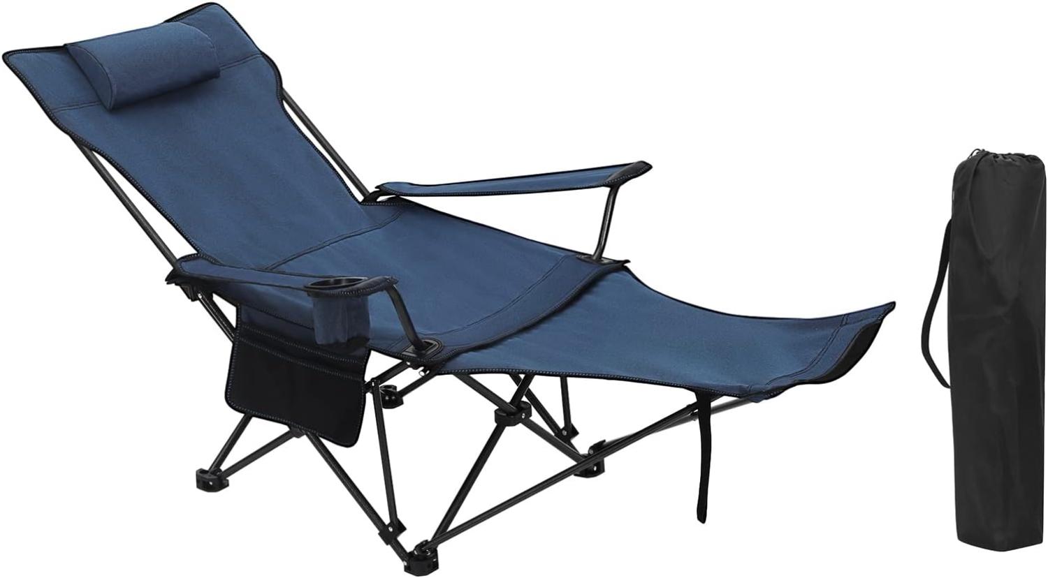 WOLTU Campingstuhl klappbarer Angelstuhl ultraleichter Stuhl Liegestuhl mit Lehne Fußstütze Getränkehalter Aufbewahrungstasche Sonnenstuhl belastbar 150 kg Faltstuhl aus Oxford-Gewebe Blau CPS8148bl Bild 1