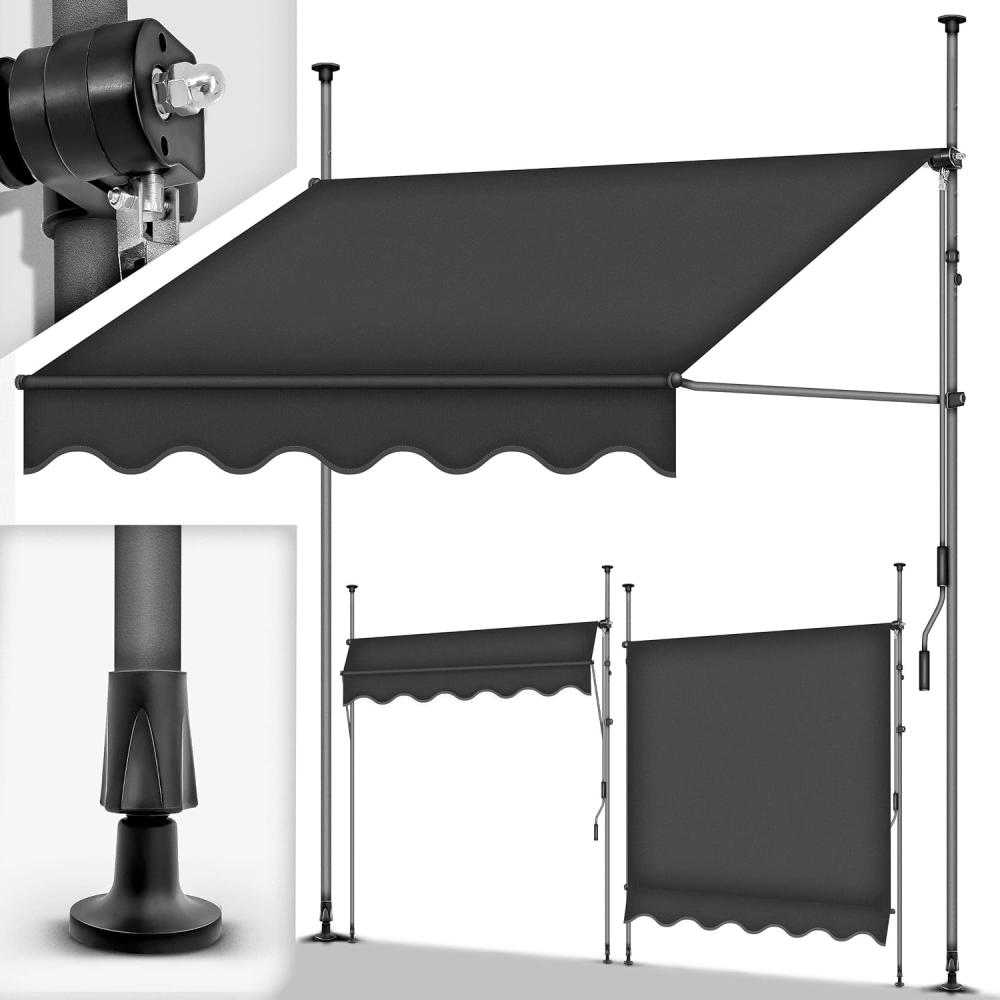 tillvex Balkonmarkise 400 cm Grau Gelenkarm Markise Klemmmarkise Sonnenmarkise Balkon ohne Bohren Bild 1