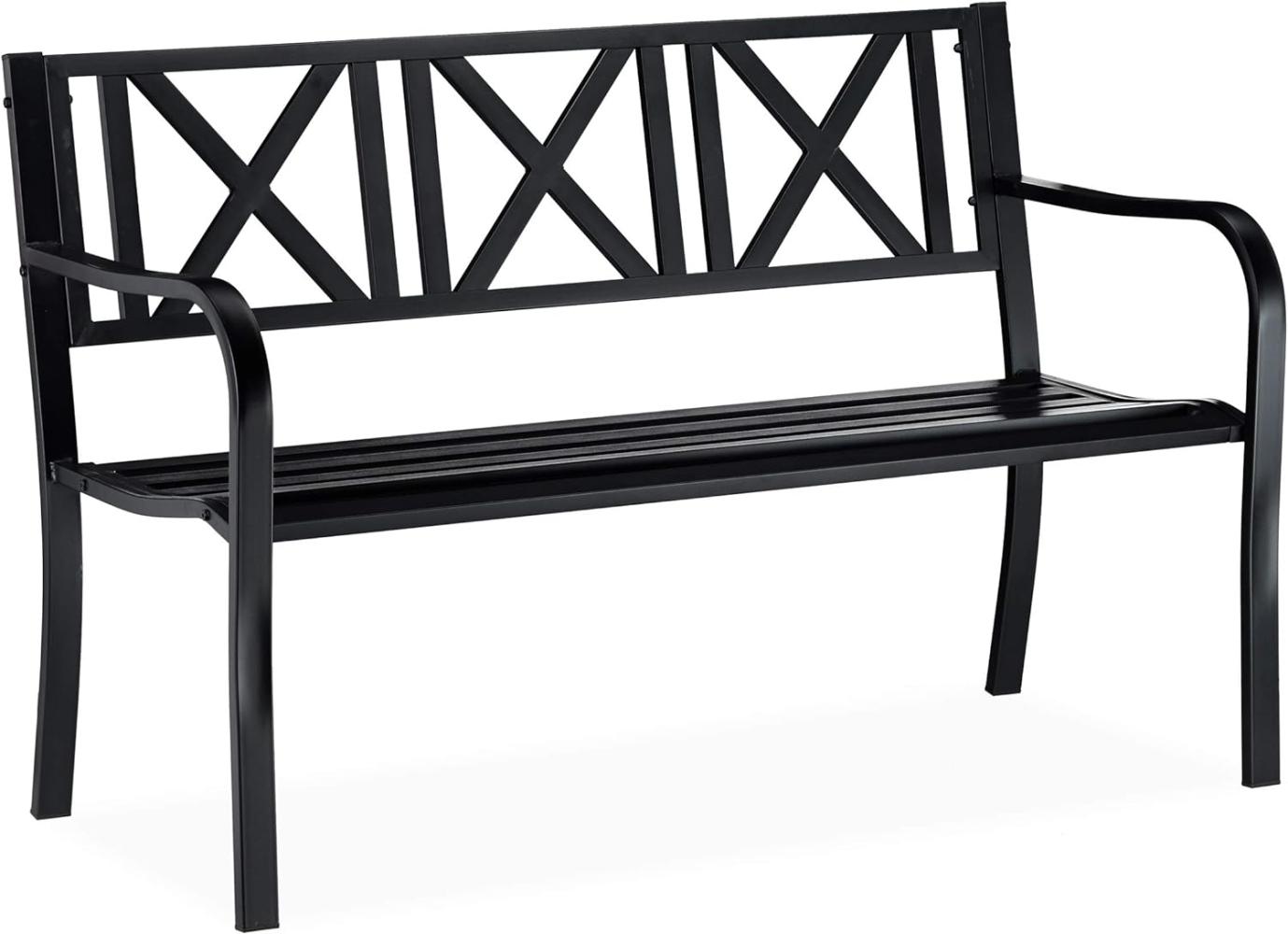 Relaxdays - Gartenbank aus Metall, 2-Sitzer, robust, für Terrasse, Balkon, Ruhebank HxBxT 81 x 127 x 56 cm, Stahl, schwarz Bild 1