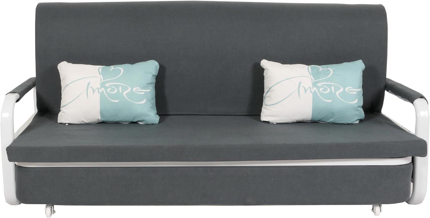 Schlafsofa HWC-M83, Schlafcouch Couch Sofa, Schlaffunktion Bettkasten Liegefläche, 190x185cm ~ Stoff/Textil dunkelgrau Bild 1