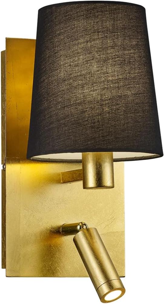 LED Wandleuchte Gold mit schwenkbarem Leselicht & Stoffschirm rund Schwarz Bild 1