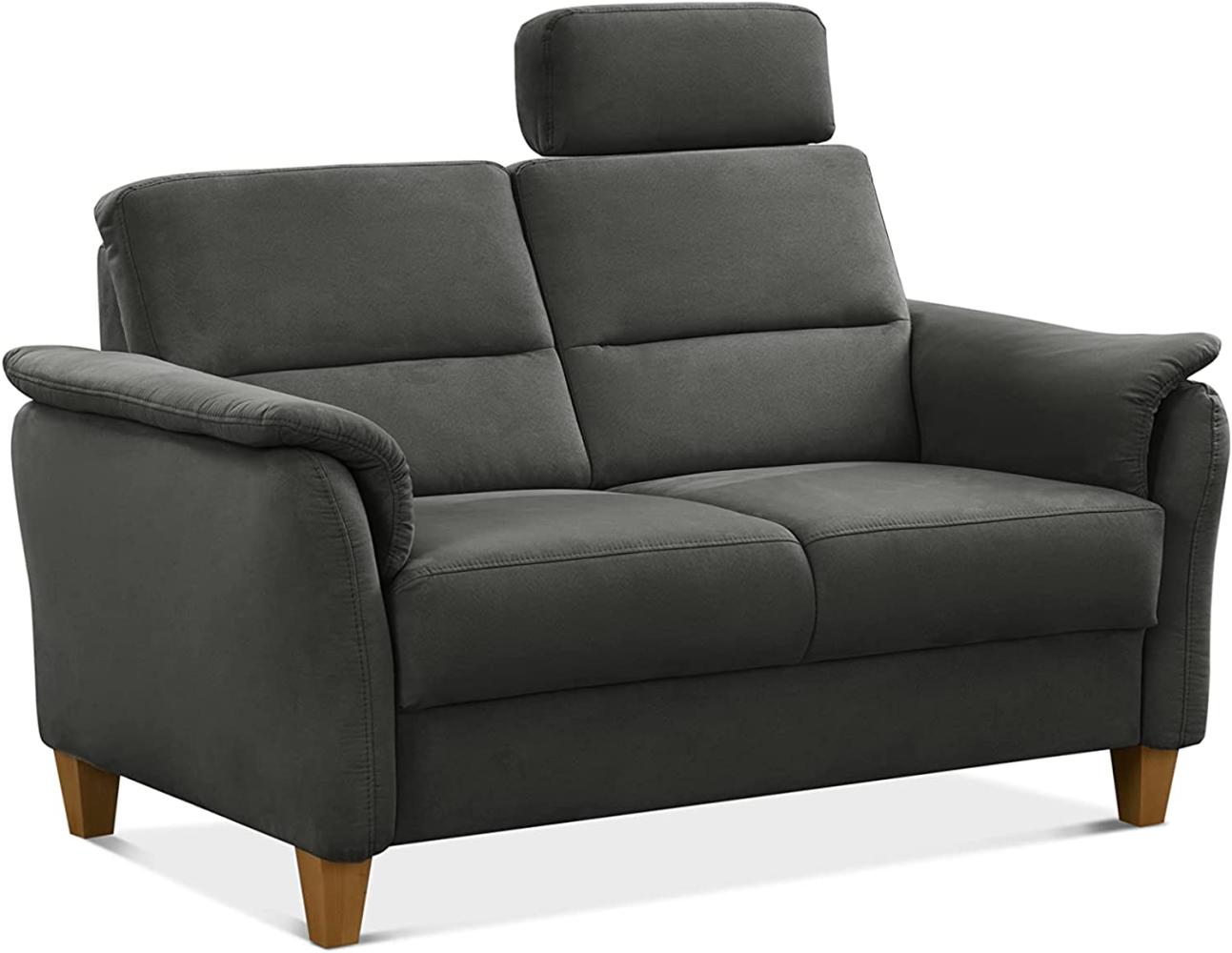 CAVADORE 2er-Sofa Palera mit Federkern / Kompakte Zweisitzer-Couch im Landhaus-Stil / inkl. 1 Kopfstütze / 149 x 89 x 89 / Mikrofaser, Grau Bild 1