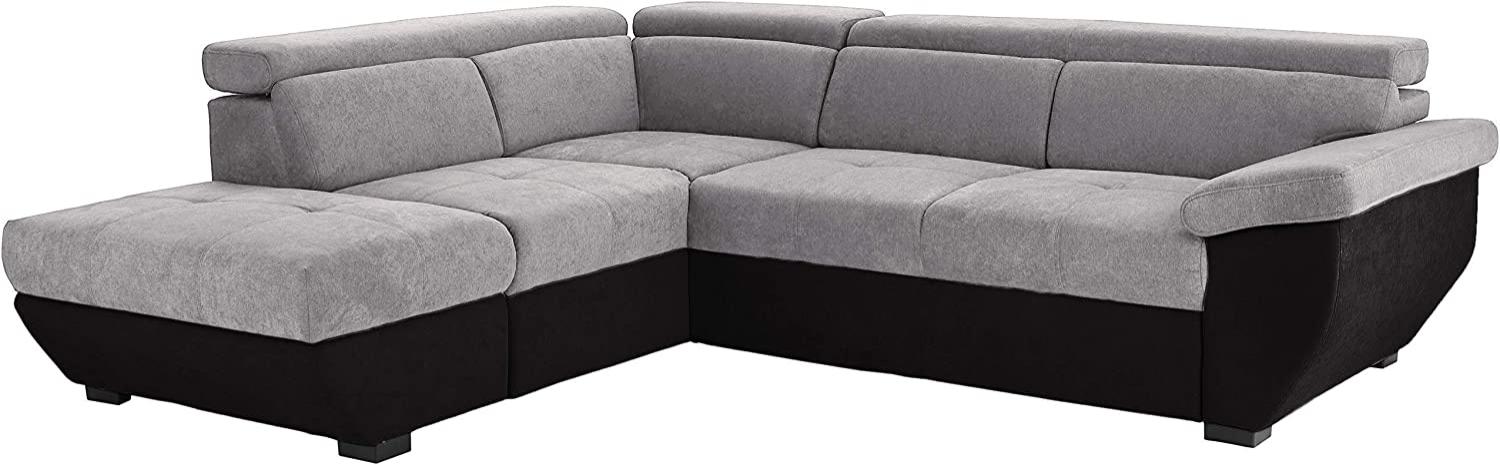 Mivano Ecksofa Speedway / Moderne Couch in L-Form mit verstellbaren Kopfstützen und Ottomane / 262 x 79 x 224 / Zweifarbiger Bezug, argent/black Bild 1