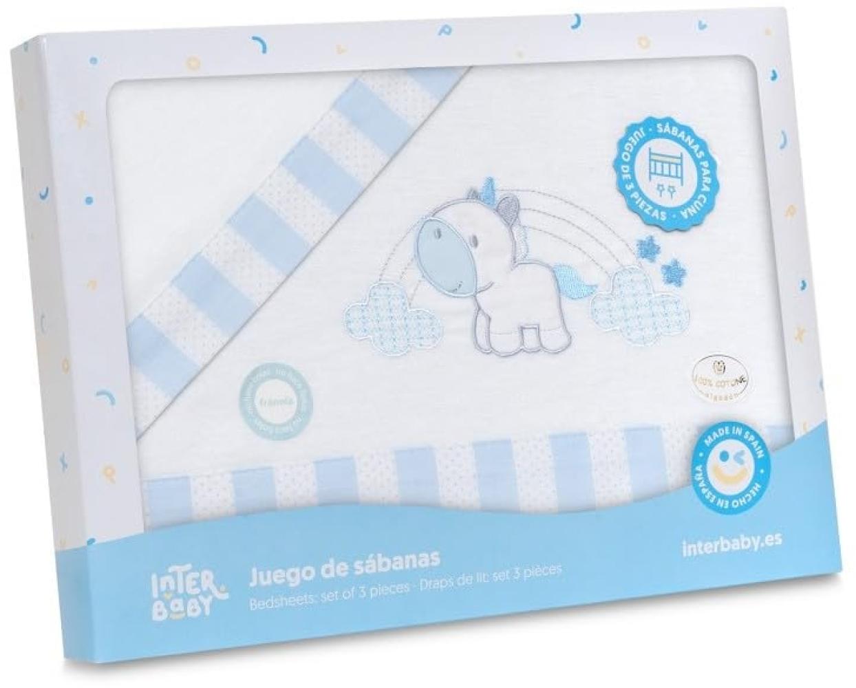 INTERBABY · Flanell Bettlaken-Set für Babybett, Unicornio Nubes" weiß azu · 100% Baumwolle · 3- Teilig Winter -Bettwäsche-Set für Babywiege Bild 1