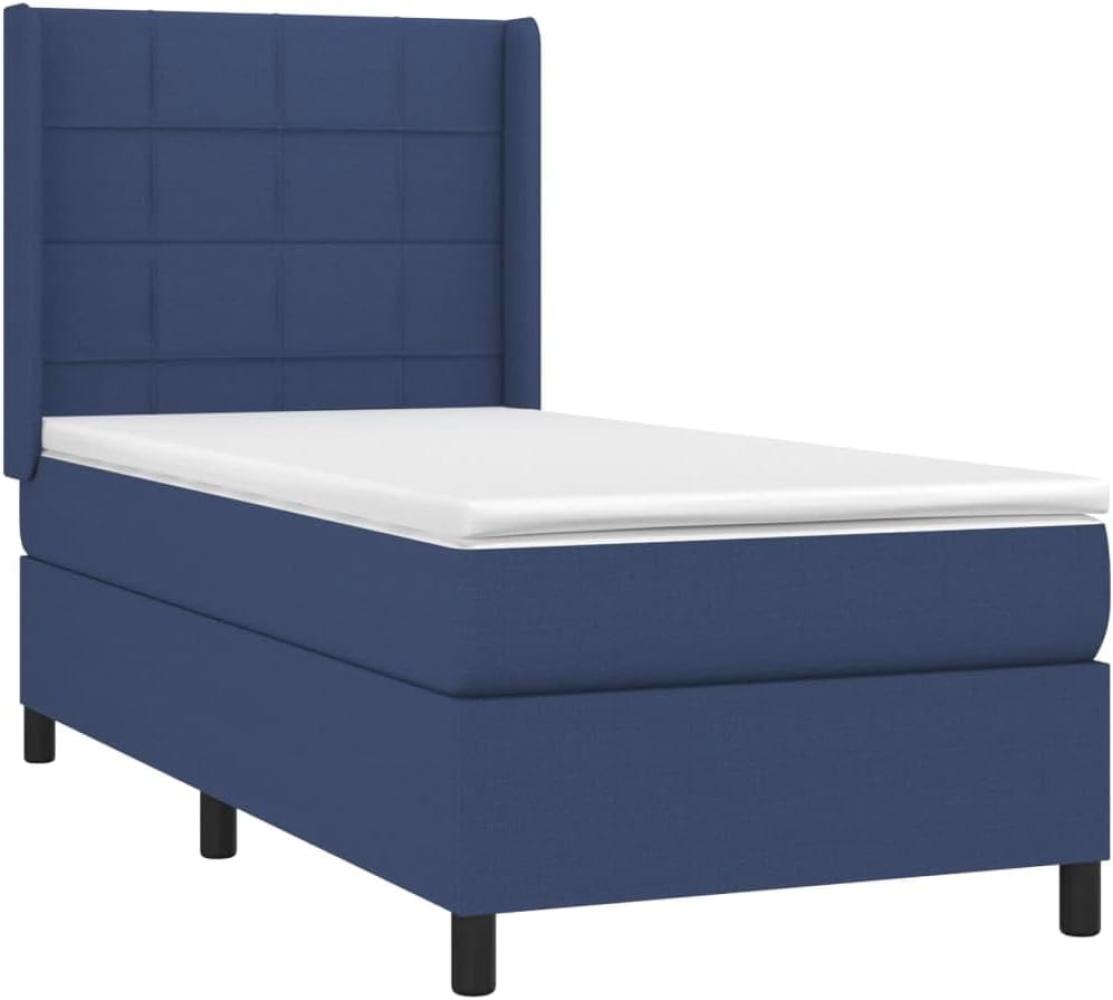 vidaXL Boxspringbett mit Matratze Blau 100x200 cm Stoff Bild 1