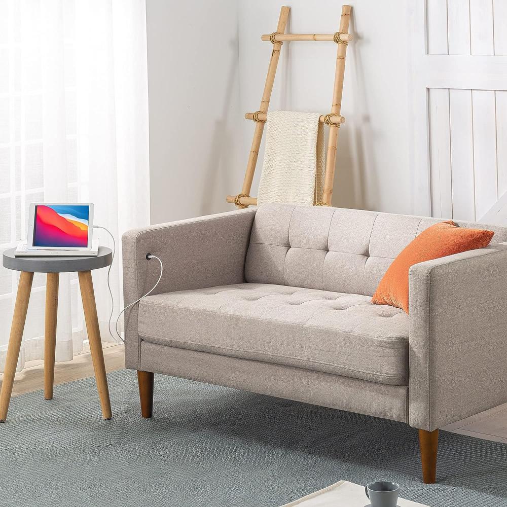 ZINUS Pascal Loveseat Sofa mit USB-Anschlüssen | Mid-Century | Einfache Montage ohne Werkzeug | Getuftete Kissen | Tuxedo-Armlehnen | Schmal zulaufende Beine | Sofa in einer Box | Oatmeal Bild 1