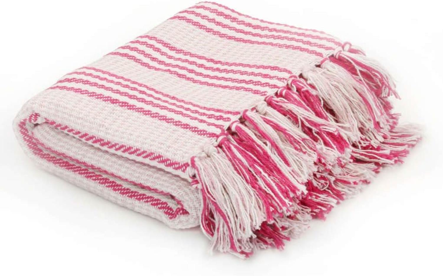 vidaXL 'Überwurf' Wohndecke, Baumwolle, Streifen, 220 x 250 cm, rosa/weiß Bild 1