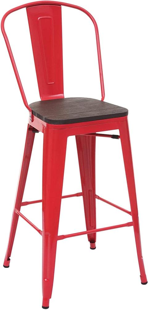Barhocker HWC-A73 inkl. Holz-Sitzfläche, Barstuhl Tresenhocker mit Lehne, Metall Industriedesign ~ rot Bild 1