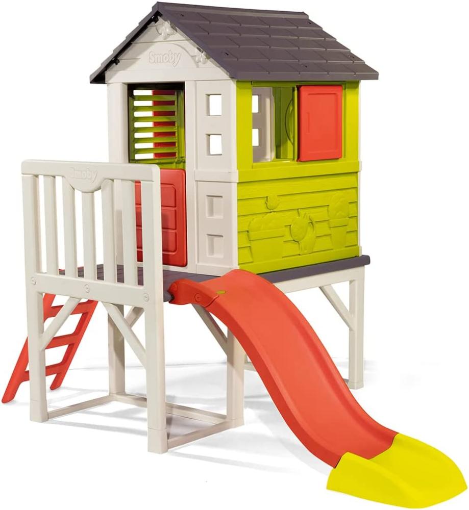 Smoby – Stelzenhaus - Spielhaus mit Rutsche, XL Spiel-Villa auf Stelzen, mit Fenstern, Tür, Veranda, Leiter, für Jungen und Mädchen ab 2 Jahren Bild 1