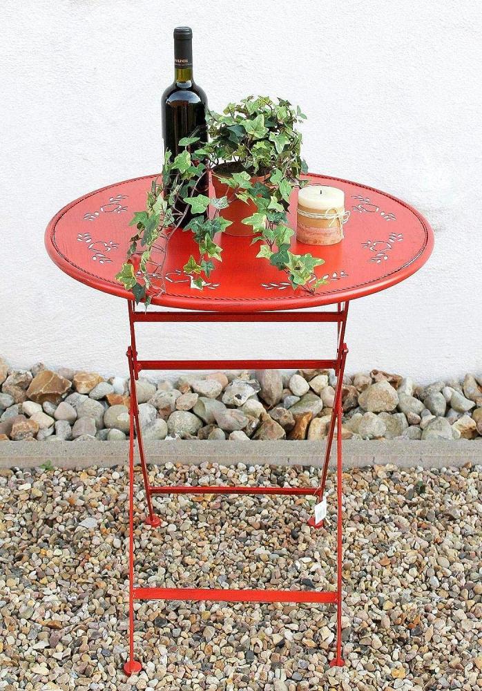 DanDiBo Tisch Bistrotisch Rot Rund Ø 65 cm Klapptisch Gartentisch Metall Passion Eisentisch Balkontisch Bild 1
