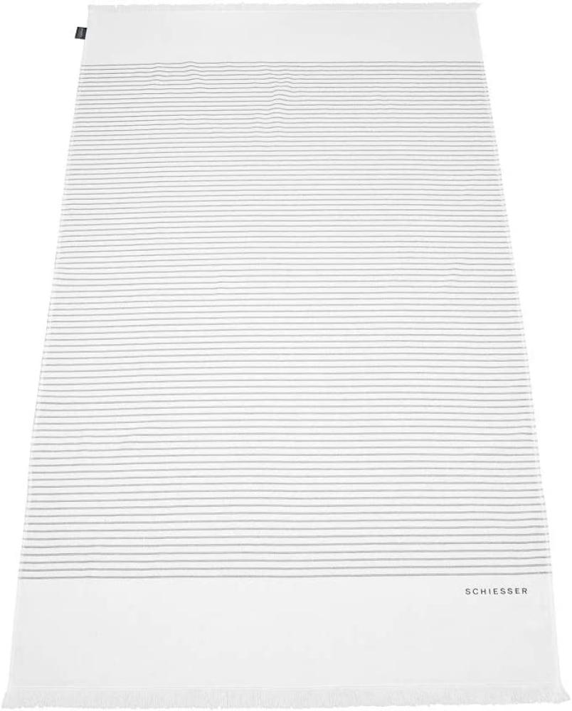 Schiesser Hamamtuch / Strandtuch / Badetuch Rom mit Fransen 100 x 180 cm, 100% Baumwolle, Farbe: Weiß-Anthrazit Bild 1