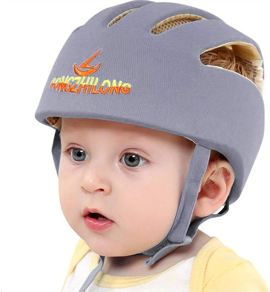 IULONEE Baby Helm Kleinkind Schutzhut Kopfschutz Baumwolle Hut Verstellbarer Schutzhelm Grau Bild 1