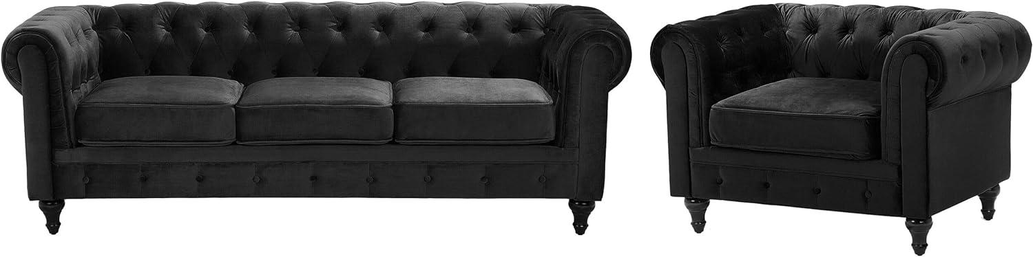 Sofa Set Samtstoff schwarz 4-Sitzer CHESTERFIELD Bild 1