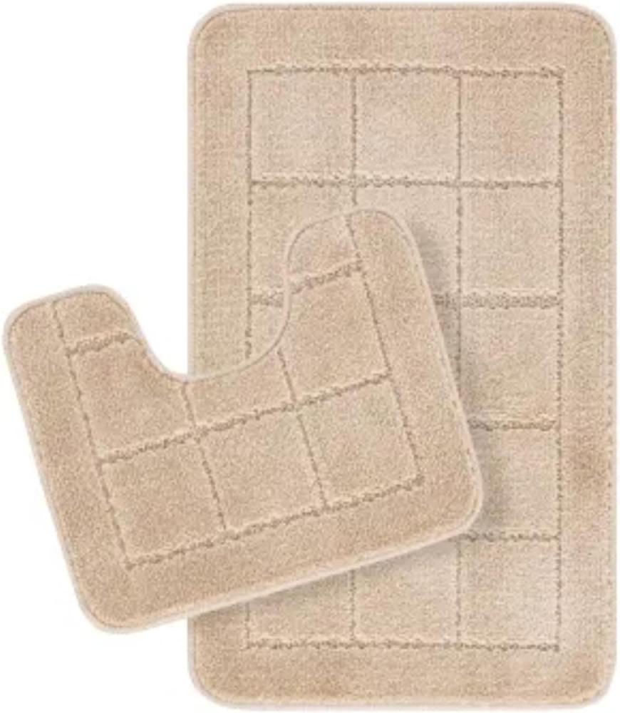 Surya Badezimmerteppich Set 2 Teilig - Badvorleger rutschfest Waschbar - Badteppich Set, enthält waschbare, saugfähige WC Vorleger für Bad, Dusche und Fußmatte, Badematte Beige, 50x80cm Bild 1