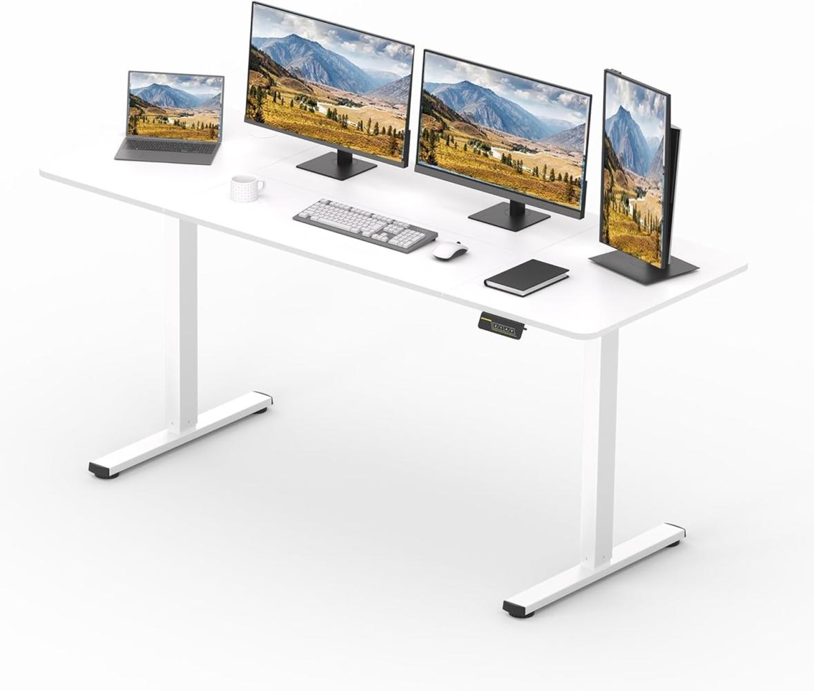 SANODESK Elektrischer Höhenverstellbarer Schreibtisch einfach mit Tischplatte, Memory Funktion und Haken, Schreibtisch Höhenverstellbar Elektrisch für Heimbüro, Homeoffice und Hause(160 x 60cm, weiß) Bild 1