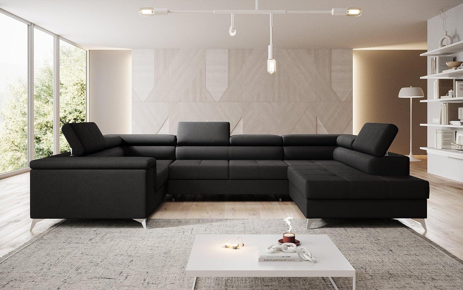 Designer Sofa Torino mit Schlaf- und Klappfunktion Stoff Schwarz Rechts Bild 1