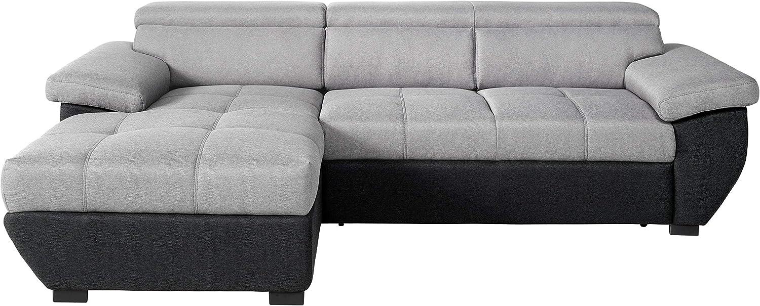 Mivano Schlafsofa Speedway / Moderne Couch in L-Form mit Bett, Bettkasten und verstellbaren Kopfteilen / 267 x 79 x 170 / Zweifarbig: Grau-Schwarz Bild 1