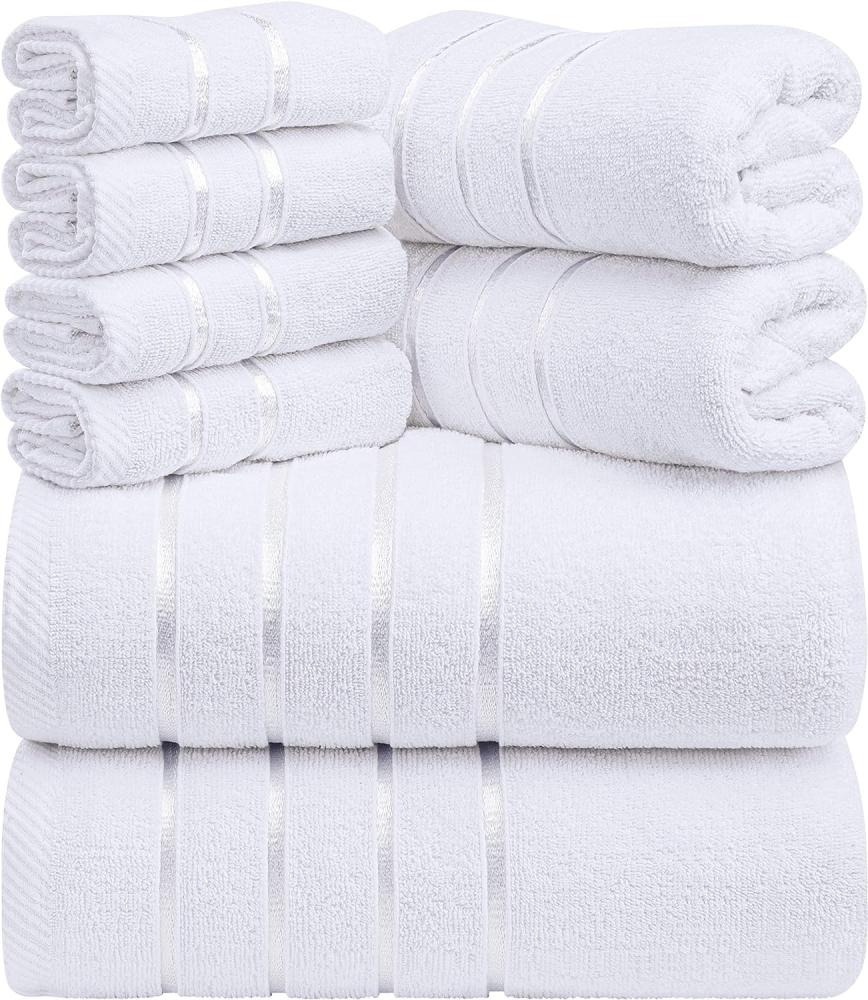 Utopia Towels - 8er-Pack Handtuch-Set mit Aufhängeschlaufe aus 97% Baumwolle, saugfähig und schnell trocknend 2 Badetücher, 2 Handtücher, 4 Waschlappen (Weiß) Bild 1
