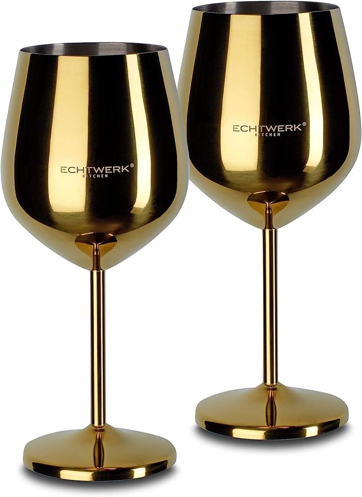 Echtwerk Weinglaser bruchsichere Weingläser/Weinkelche aus Edelstahl 2tlg, 21x 7,3cm, 0,5L Gold Bild 1