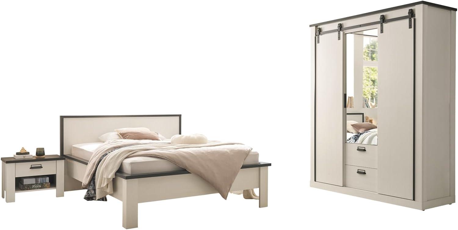 Schlafzimmer komplett Set Stove in weiß Pinie Landhaus Liegefläche 140 x 200 cm Bild 1