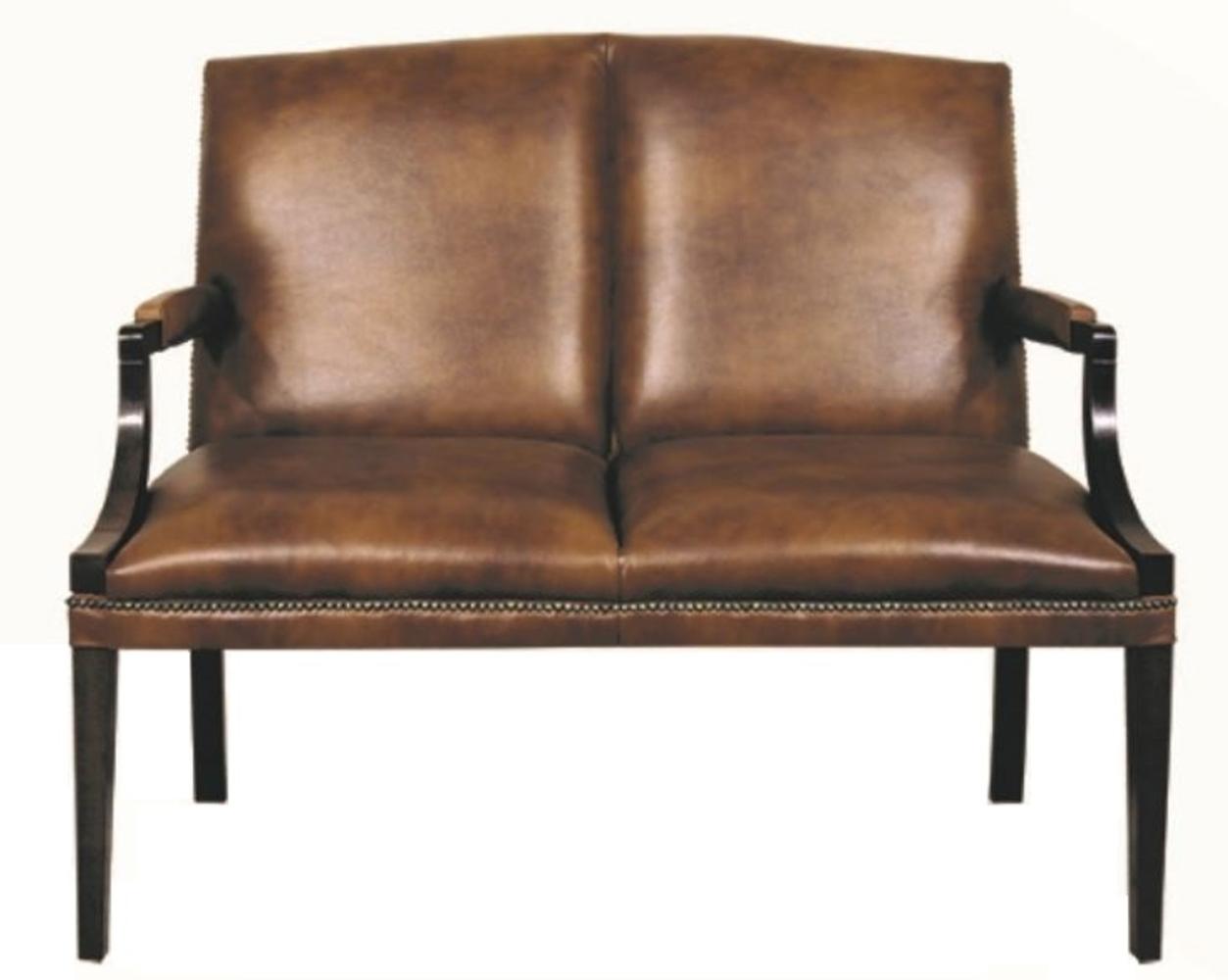 Casa Padrino 2er Sitzbank mit Armlehnen Braun / Schwarz 120 x 60 x H. 100 cm - Echtleder Möbel Bild 1
