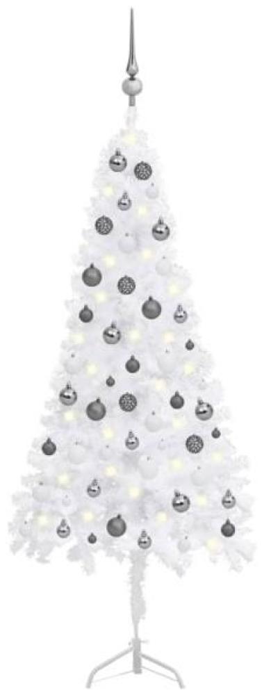 vidaXL Künstlicher Eck-Weihnachtsbaum LEDs & Kugeln Weiß 150 cm PVC, Mit Beleuchtung [3077968] Bild 1