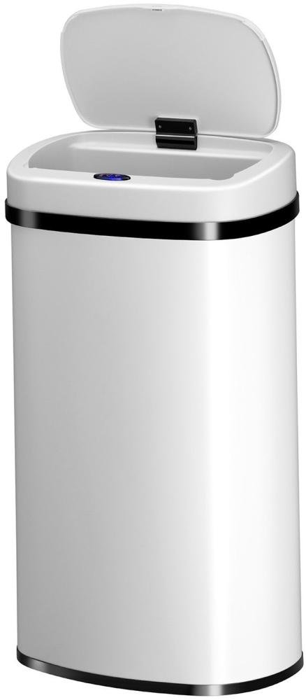 Juskys Automatik Mülleimer mit Sensor 60L - elektrischer Abfalleimer, Bewegungssensor, automatischer Deckel, wasserdicht, rechteckig, Küche - Weiß Bild 1