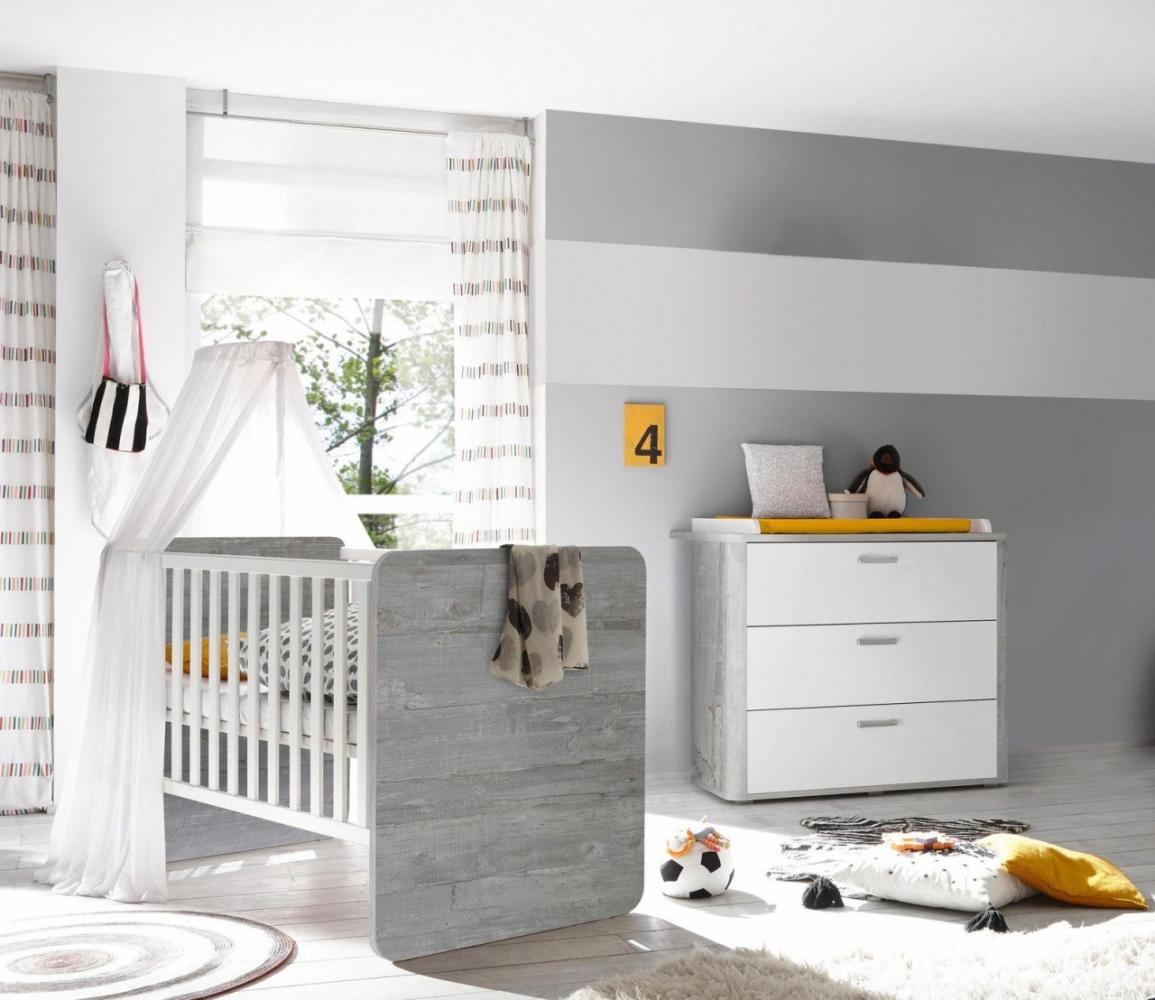Babyzimmer Frieda 2 teilig in Vintage Wood Grey und Weiß matt mit Wickelkommode und Babybett - - Baby, Babyzimmermöbel, Kinderzimmer, Kinderzimmermöbel - MD110464 Bild 1