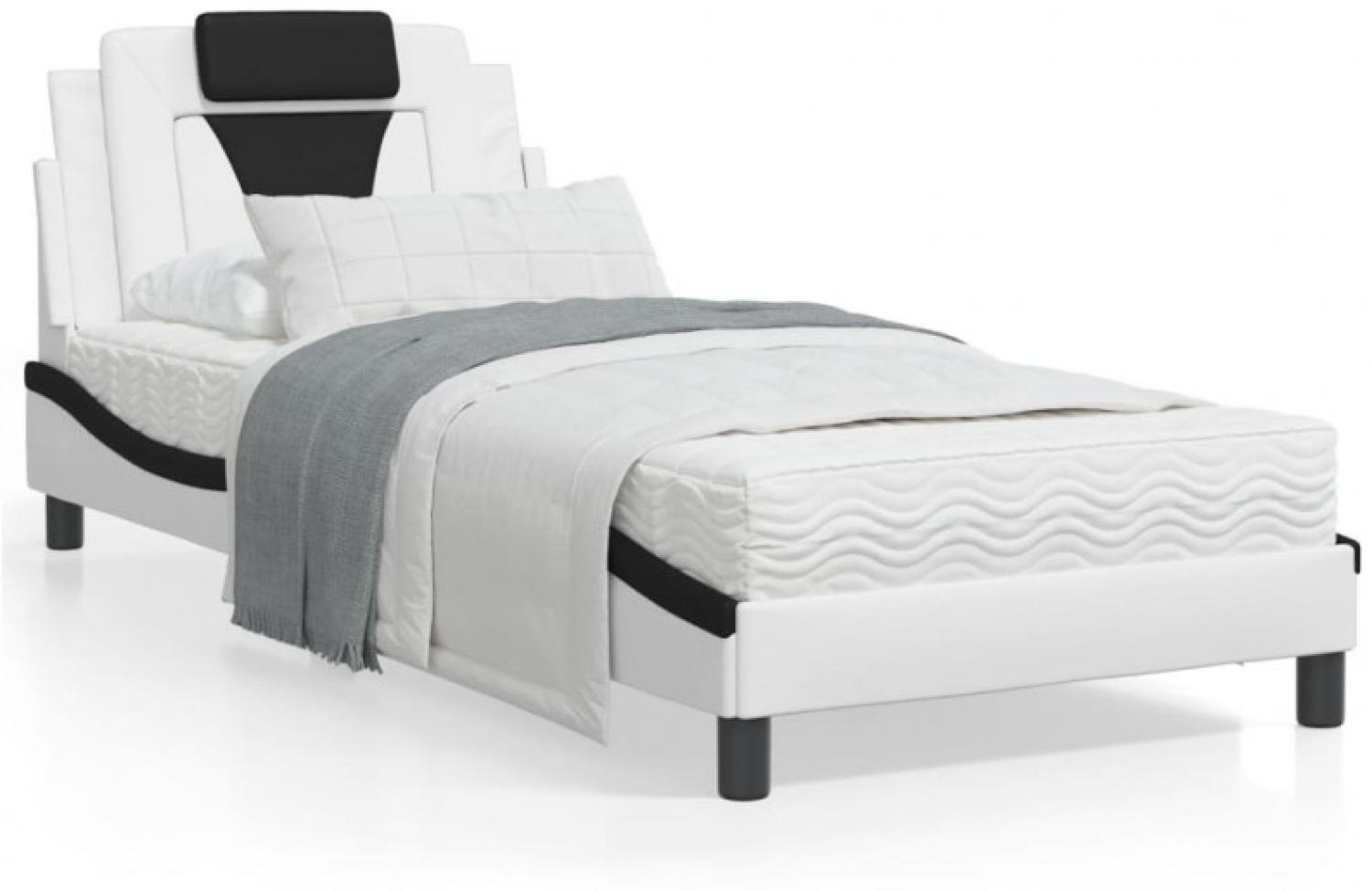 Bett mit Matratze Weiß und Schwarz 80x200 cm Kunstleder (Farbe: Weiß) Bild 1