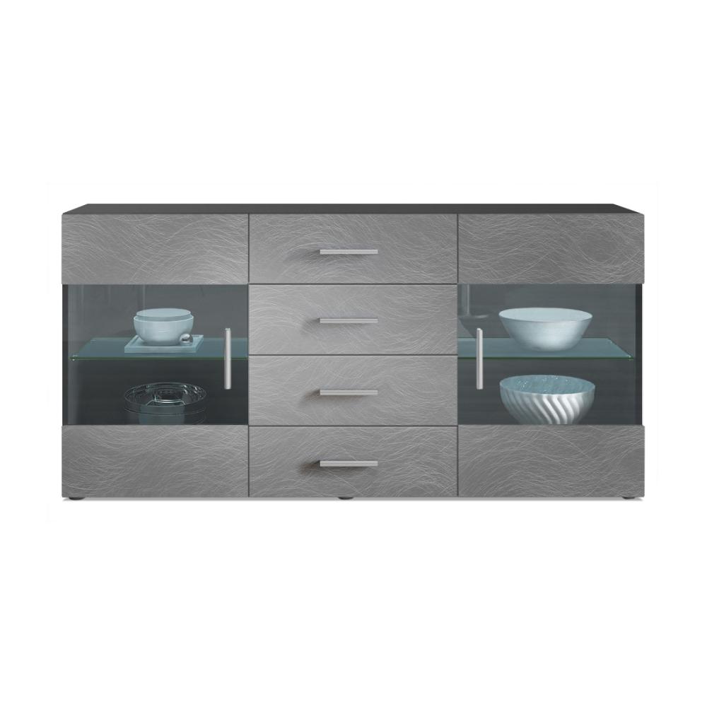 Sideboard Kommode Bari V1, Korpus in Schwarz matt / Front in Scratchy Metal (139 x 72 x 35) Bild 1