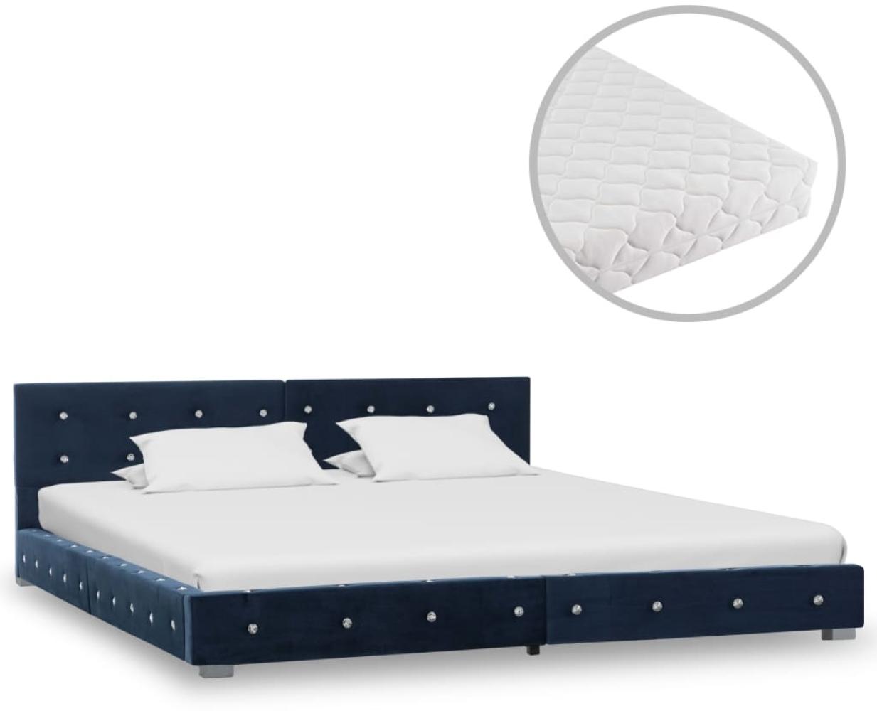 vidaXL Bett mit Matratze Blau Samt 180 x 200 cm Bild 1