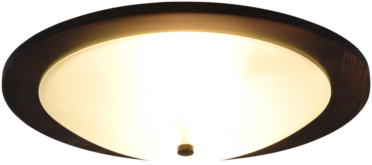 Flache LED Deckenleuchte Holzlampe Braun mit Glasschirm Weiß, Ø 32 cm Bild 1