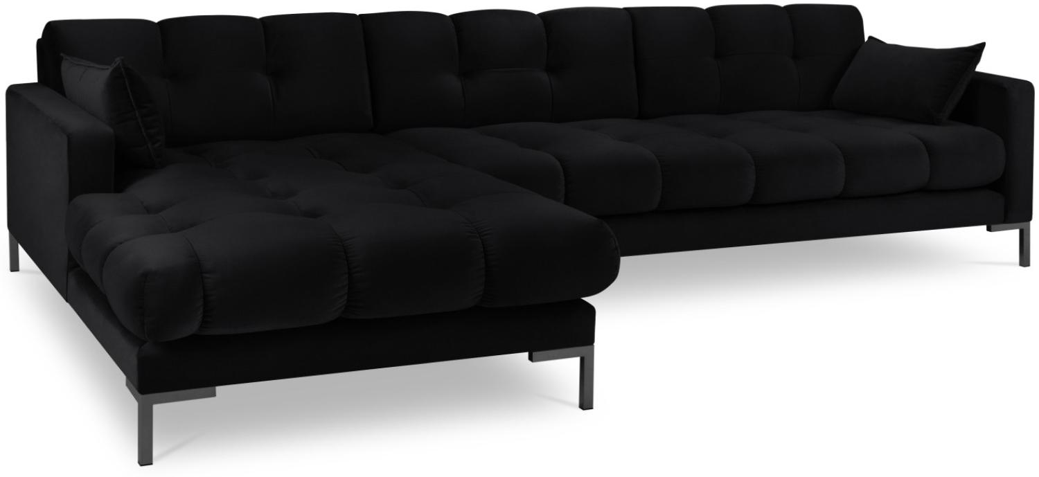 Micadoni 5-Sitzer Samtstoff Ecke links Sofa Mamaia | Bezug Black | Beinfarbe Black Metal Bild 1