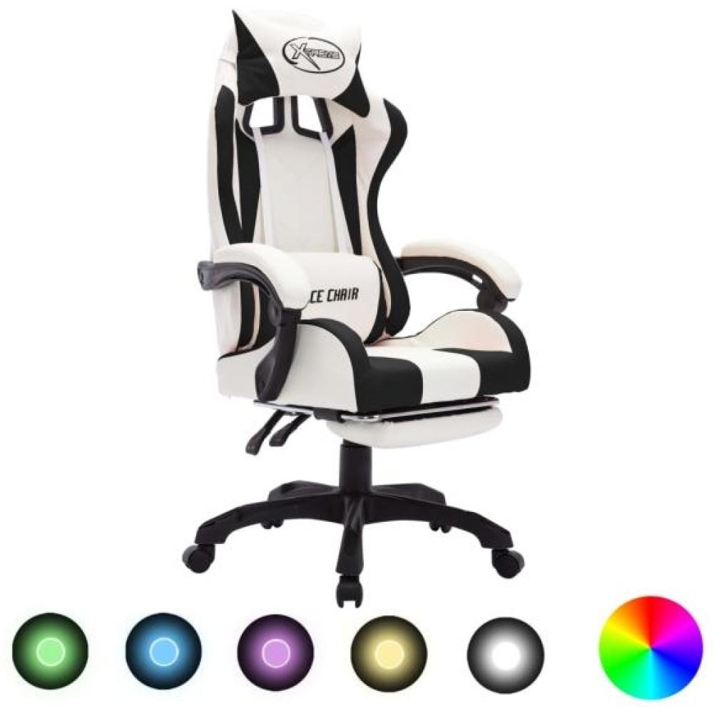 Gaming-Stuhl mit RGB LED-Leuchten Schwarz und Weiß Kunstleder Bild 1