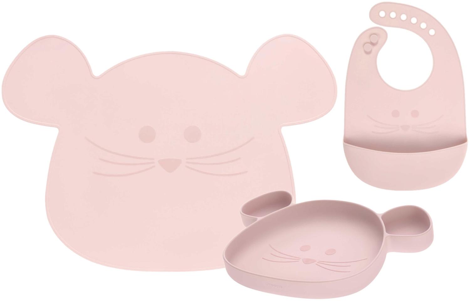 Lässig Silikon Geschirrset mit Lätzchen Little Chums Maus rosa Bild 1