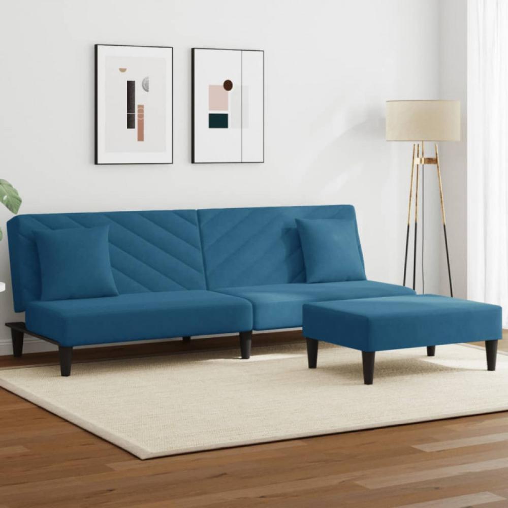 2-tlg. Sofagarnitur mit Kissen Blau Samt (Farbe: Blau) Bild 1