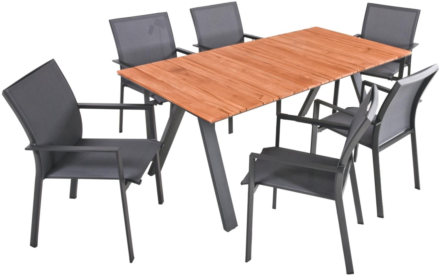 Tischgruppe DAVINA Set 04 7-tlg Garten Sitzgruppe Outdoor Grau Holz Metall Möbel Bild 1