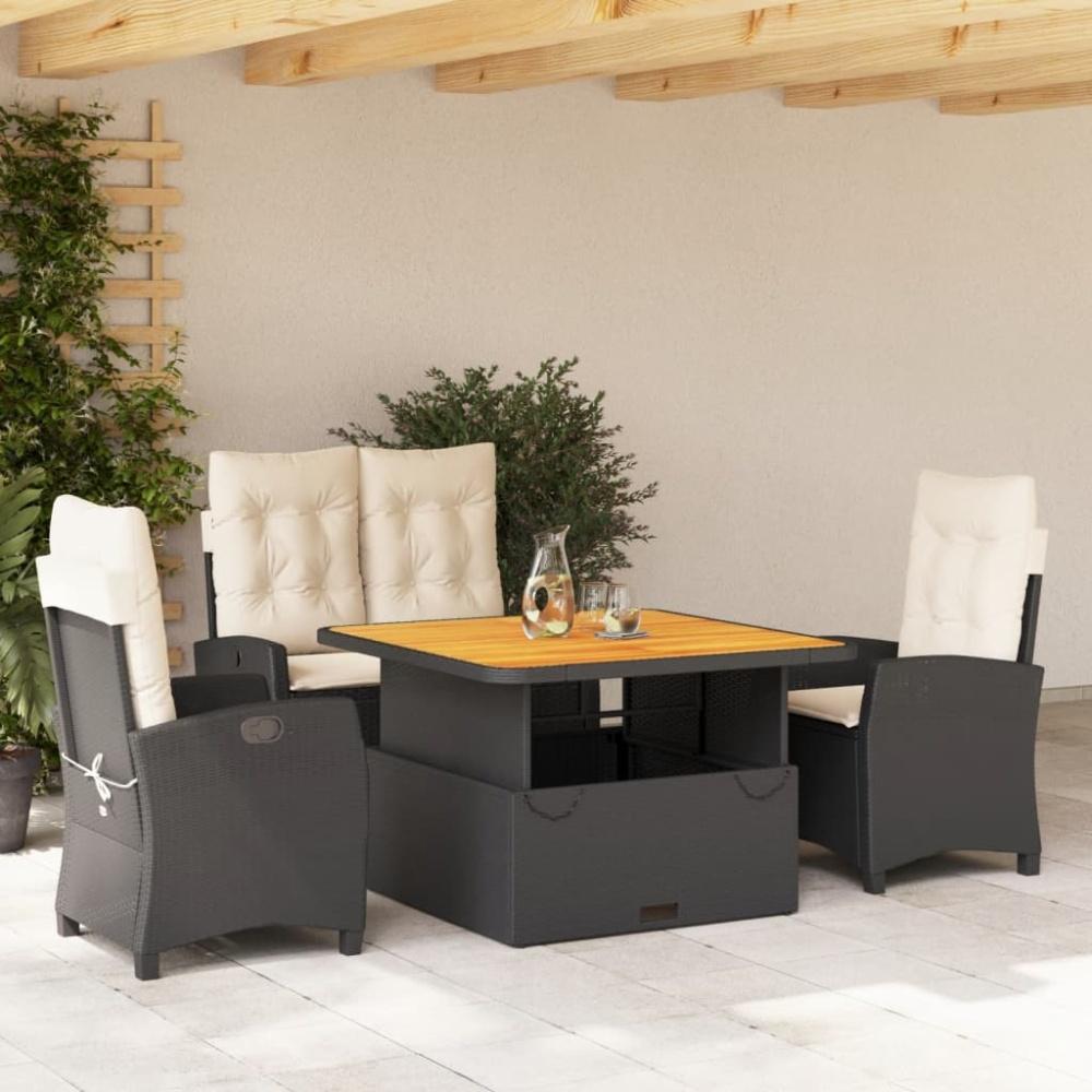 vidaXL 4-tlg. Garten-Essgruppe mit Kissen Schwarz Poly Rattan Bild 1