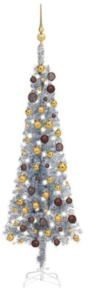 vidaXL Weihnachtsbaum Schlank mit LEDs & Kugeln Silbern 150 cm Bild 1