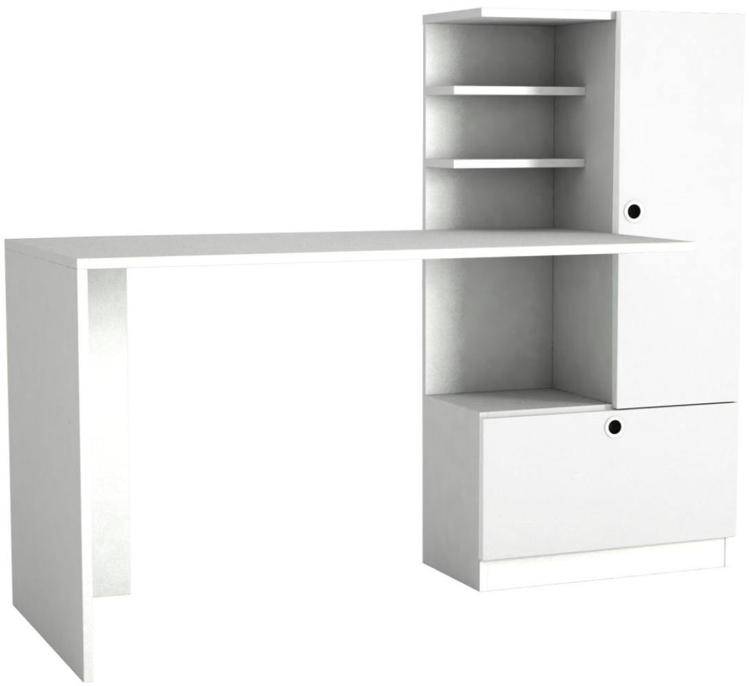 'Merinos' Schreibtisch mit Regal, Weiß, 150 x 120 x 60 cm Bild 1