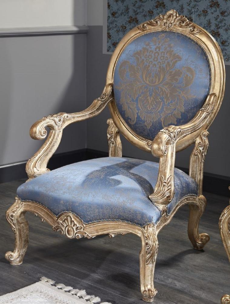 Casa Padrino Luxus Barock Salon Stuhl Hellblau / Antik Gold 65 x 85 x H. 120 cm - Barockmöbel Bild 1
