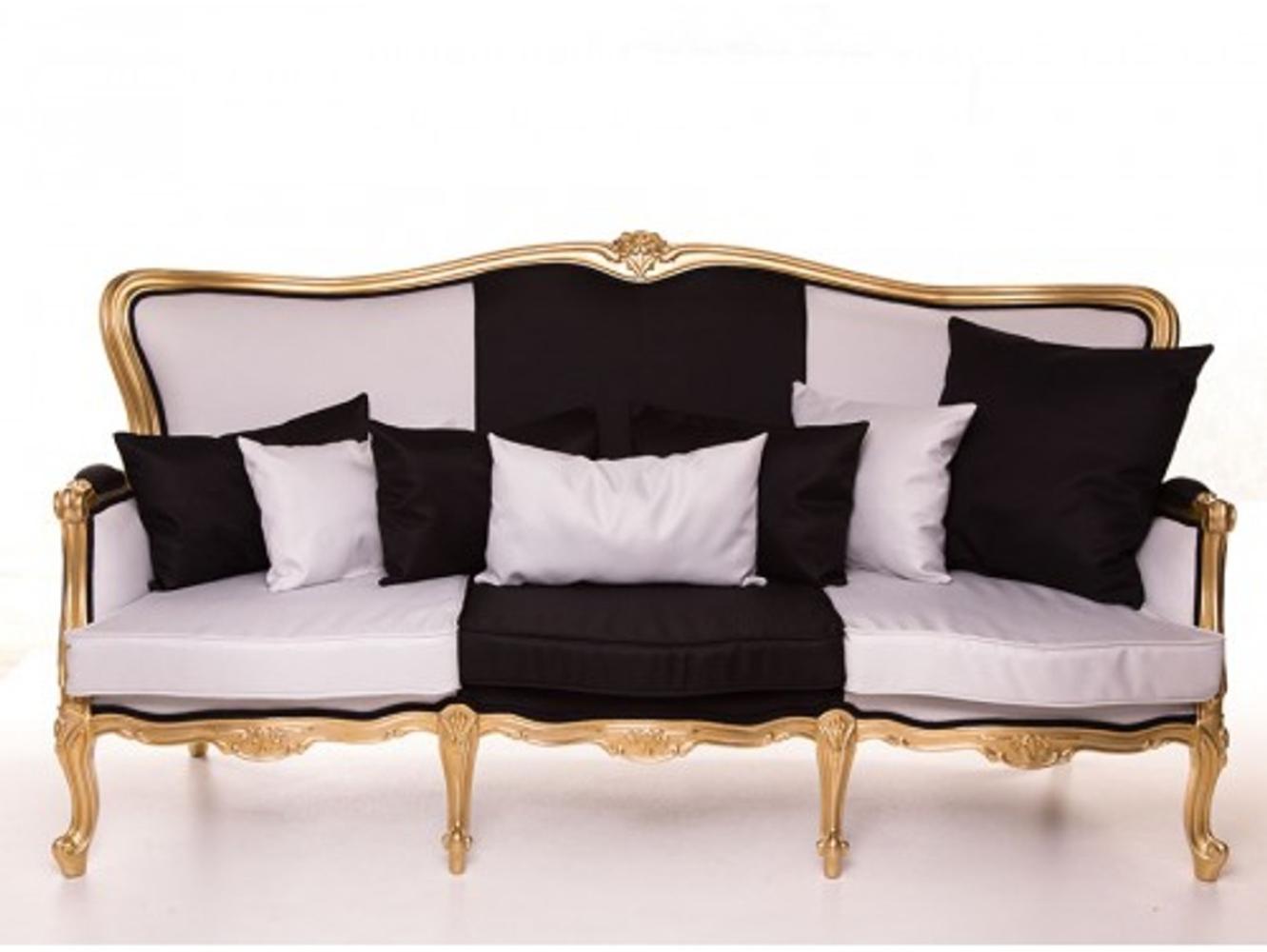 Casa Padrino Luxus Barock Sofa Schwarz / Weiß / Gold 210 cm - Sitzbank Möbel - Luxury Hotel Collection Bild 1