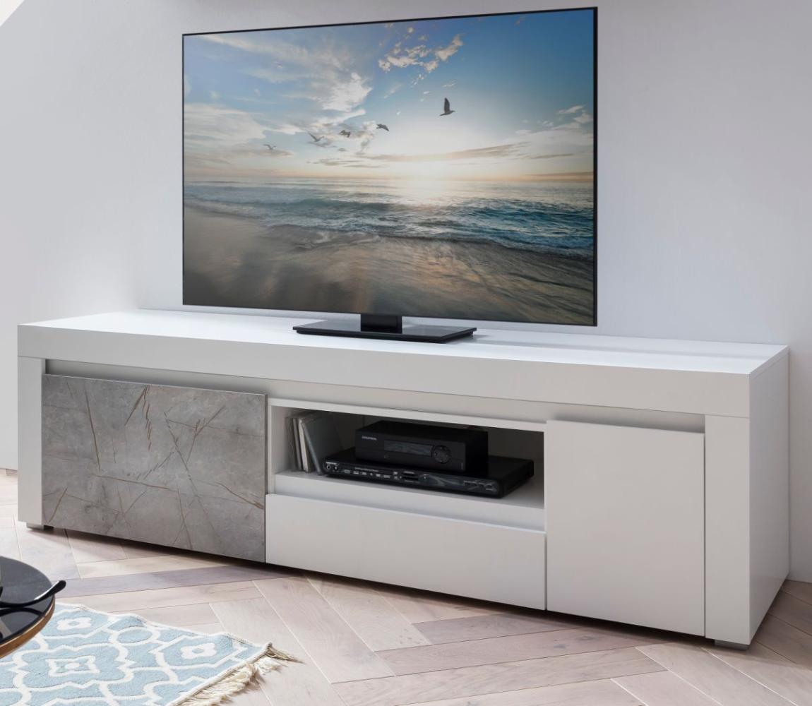 TV-Lowboard Airen in weiß und Marmor grau Optik 180 cm Bild 1